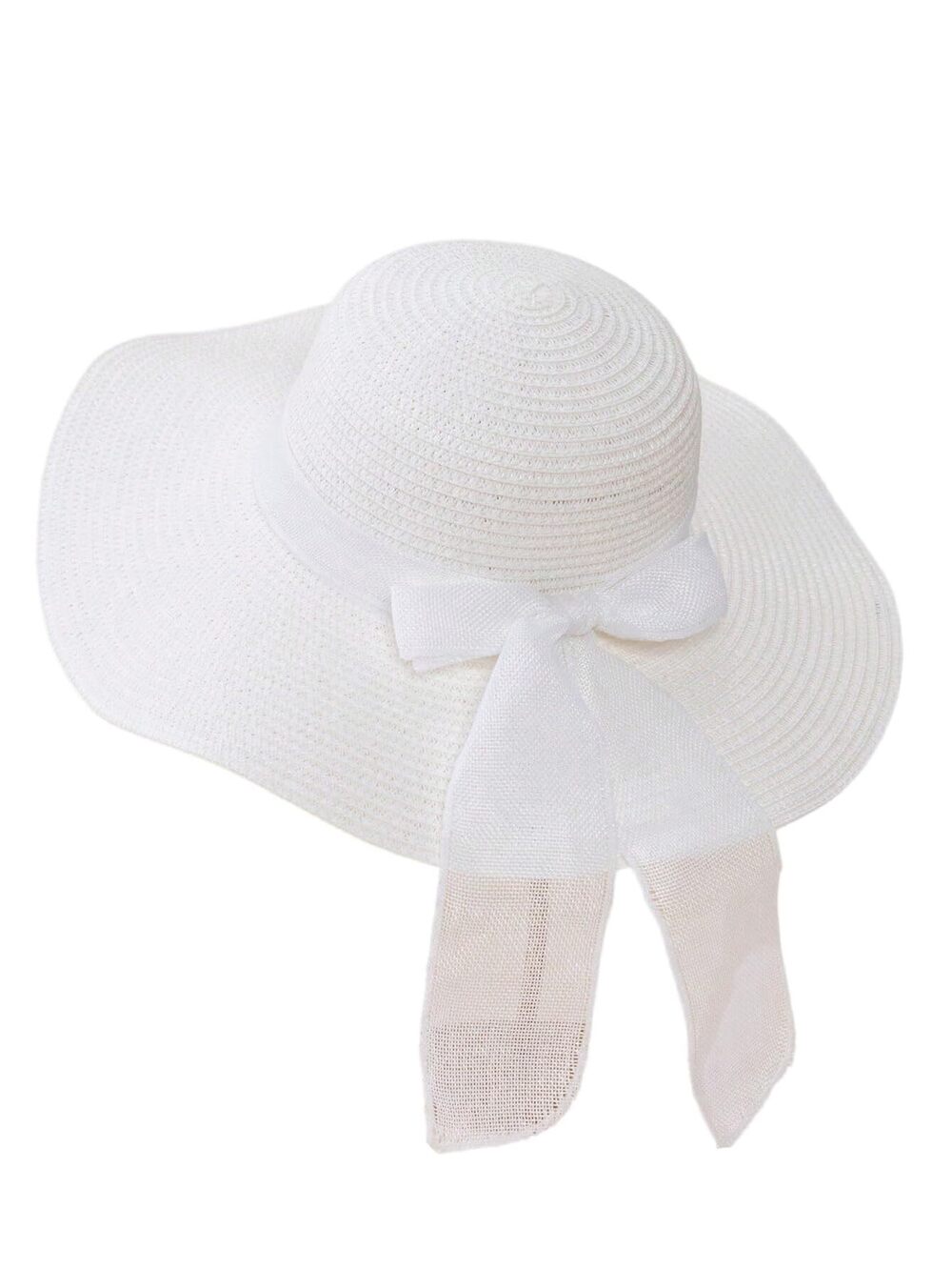 2378 Summer Bow Tie Straw Hats Wide Brim Foldable Sun Protection Floppy